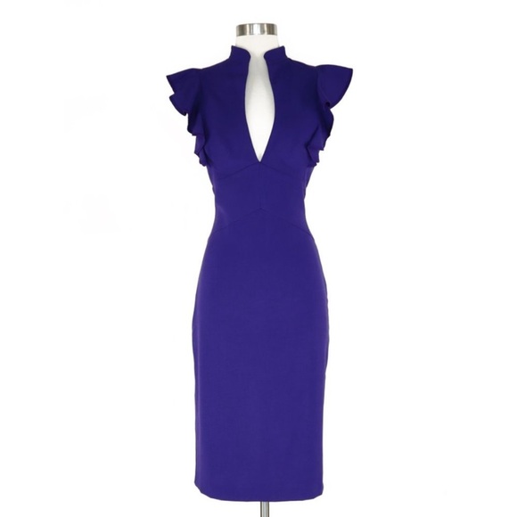 Black Halo Dresses & Skirts - Black Halo Eva Keyhole Ruffle Royal Purple Dress size 8